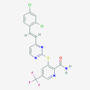 molecular formula C19H11Cl2F3N4OS B3036105 3-[4-[(E)-2-(2,4-dichlorophenyl)ethenyl]pyrimidin-2-yl]sulfanyl-5-(trifluoromethyl)pyridine-2-carboxamide CAS No. 338968-24-4