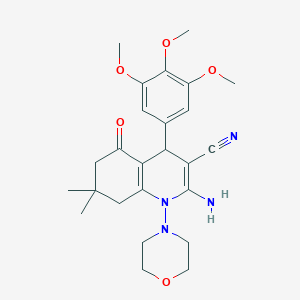 molecular formula C25H32N4O5 B303613 2-Amino-7,7-dimethyl-1-(4-morpholinyl)-5-oxo-4-(3,4,5-trimethoxyphenyl)-1,4,5,6,7,8-hexahydro-3-quinolinecarbonitrile 