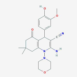 molecular formula C23H28N4O4 B303616 2-Amino-4-(4-hydroxy-3-methoxyphenyl)-7,7-dimethyl-1-(4-morpholinyl)-5-oxo-1,4,5,6,7,8-hexahydro-3-quinolinecarbonitrile 