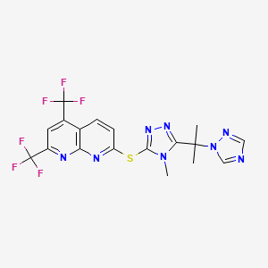 7-[[4-Methyl-5-[2-(1,2,4-triazol-1-yl)propan-2-yl]-1,2,4-triazol-3-yl]sulfanyl]-2,4-bis(trifluoromethyl)-1,8-naphthyridine