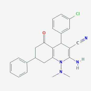 molecular formula C24H23ClN4O B303618 2-Amino-4-(3-chlorophenyl)-1-(dimethylamino)-5-oxo-7-phenyl-1,4,5,6,7,8-hexahydro-3-quinolinecarbonitrile 