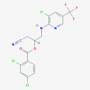 molecular formula C17H11Cl3F3N3O2 B3036201 2-{[3-Chloro-5-(trifluoromethyl)-2-pyridinyl]amino}-1-(cyanomethyl)ethyl 2,4-dichlorobenzenecarboxylate CAS No. 339016-48-7