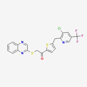 molecular formula C21H13ClF3N3OS2 B3036202 1-[5-[[3-Chloro-5-(trifluoromethyl)pyridin-2-yl]methyl]thiophen-2-yl]-2-quinoxalin-2-ylsulfanylethanone CAS No. 339016-49-8