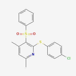 molecular formula C19H16ClNO2S2 B3036207 2-[(4-Chlorophenyl)sulfanyl]-4,6-dimethyl-3-pyridinyl phenyl sulfone CAS No. 339017-03-7