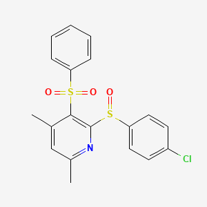 molecular formula C19H16ClNO3S2 B3036208 2-[(4-Chlorophenyl)sulfinyl]-4,6-dimethyl-3-pyridinyl phenyl sulfone CAS No. 339017-04-8