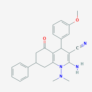 molecular formula C25H26N4O2 B303621 2-Amino-1-(dimethylamino)-4-(3-methoxyphenyl)-5-oxo-7-phenyl-1,4,5,6,7,8-hexahydro-3-quinolinecarbonitrile 