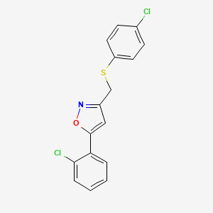 molecular formula C16H11Cl2NOS B3036227 5-(2-Chlorophenyl)-3-{[(4-chlorophenyl)sulfanyl]methyl}isoxazole CAS No. 339019-70-4