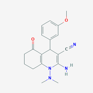 molecular formula C19H22N4O2 B303623 2-Amino-1-(dimethylamino)-4-(3-methoxyphenyl)-5-oxo-1,4,5,6,7,8-hexahydroquinoline-3-carbonitrile 