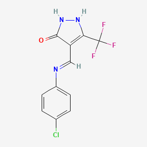 molecular formula C11H7ClF3N3O B3036234 4-[(4-chloroanilino)methylene]-5-(trifluoromethyl)-2,4-dihydro-3H-pyrazol-3-one CAS No. 339020-99-4