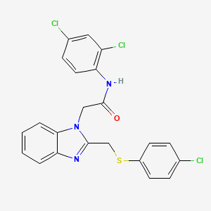 molecular formula C22H16Cl3N3OS B3036298 2-(2-(((4-Chlorophenyl)sulfanyl)methyl)-1H-1,3-benzimidazol-1-yl)-N-(2,4-dichlorophenyl)acetamide CAS No. 339100-94-6
