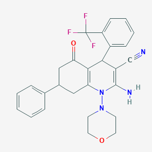 molecular formula C27H25F3N4O2 B303630 2-Amino-1-(4-morpholinyl)-5-oxo-7-phenyl-4-[2-(trifluoromethyl)phenyl]-1,4,5,6,7,8-hexahydro-3-quinolinecarbonitrile 