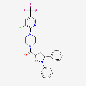 molecular formula C26H24ClF3N4O2 B3036308 [4-[3-Chloro-5-(trifluoromethyl)pyridin-2-yl]piperazin-1-yl]-(2,3-diphenyl-1,2-oxazolidin-5-yl)methanone CAS No. 339102-26-0