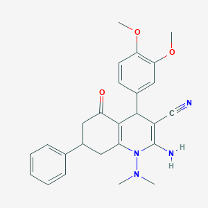 molecular formula C26H28N4O3 B303635 2-Amino-4-(3,4-dimethoxyphenyl)-1-(dimethylamino)-5-oxo-7-phenyl-1,4,5,6,7,8-hexahydro-3-quinolinecarbonitrile 