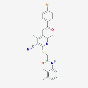 molecular formula C26H24BrN3O2S B303638 2-({5-[2-(4-bromophenyl)-2-oxoethyl]-3-cyano-4,6-dimethyl-2-pyridinyl}sulfanyl)-N-(2,3-dimethylphenyl)acetamide 