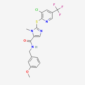 molecular formula C19H16ClF3N4O2S B3036386 2-[3-chloro-5-(trifluoromethyl)pyridin-2-yl]sulfanyl-N-[(3-methoxyphenyl)methyl]-3-methylimidazole-4-carboxamide CAS No. 339278-17-0