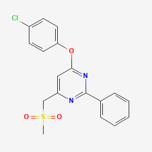 molecular formula C18H15ClN2O3S B3036389 4-(4-Chlorophenoxy)-6-[(methylsulfonyl)methyl]-2-phenylpyrimidine CAS No. 339279-13-9
