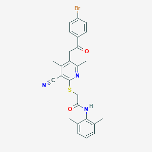 molecular formula C26H24BrN3O2S B303639 2-({5-[2-(4-bromophenyl)-2-oxoethyl]-3-cyano-4,6-dimethyl-2-pyridinyl}sulfanyl)-N-(2,6-dimethylphenyl)acetamide 