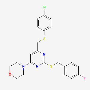 molecular formula C22H21ClFN3OS2 B3036404 4-{6-{[(4-Chlorophenyl)sulfanyl]methyl}-2-[(4-fluorobenzyl)sulfanyl]-4-pyrimidinyl}morpholine CAS No. 341965-47-7