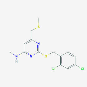 molecular formula C14H15Cl2N3S2 B3036406 2-[(2,4-dichlorobenzyl)sulfanyl]-N-methyl-6-[(methylsulfanyl)methyl]-4-pyrimidinamine CAS No. 341965-70-6