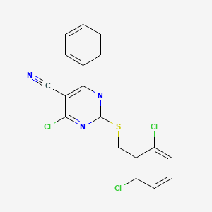 molecular formula C18H10Cl3N3S B3036407 4-Chloro-2-[(2,6-dichlorobenzyl)sulfanyl]-6-phenyl-5-pyrimidinecarbonitrile CAS No. 341965-74-0
