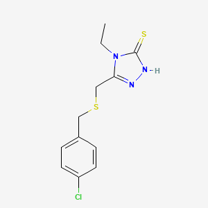 molecular formula C12H14ClN3S2 B3036468 5-{[(4-chlorobenzyl)sulfanyl]methyl}-4-ethyl-4H-1,2,4-triazol-3-ylhydrosulfide CAS No. 344268-56-0
