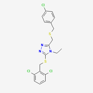 molecular formula C19H18Cl3N3S2 B3036469 4-chlorobenzyl {5-[(2,6-dichlorobenzyl)sulfanyl]-4-ethyl-4H-1,2,4-triazol-3-yl}methyl sulfide CAS No. 344269-08-5