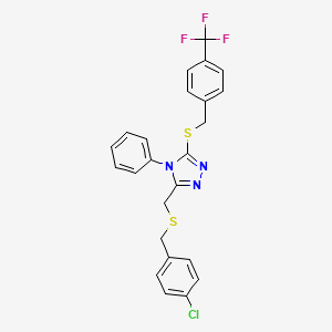 molecular formula C24H19ClF3N3S2 B3036470 3-[(4-Chlorophenyl)methylsulfanylmethyl]-4-phenyl-5-[[4-(trifluoromethyl)phenyl]methylsulfanyl]-1,2,4-triazole CAS No. 344269-28-9