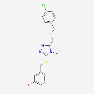 molecular formula C19H19ClFN3S2 B3036473 4-chlorobenzyl {4-ethyl-5-[(3-fluorobenzyl)sulfanyl]-4H-1,2,4-triazol-3-yl}methyl sulfide CAS No. 344269-80-3