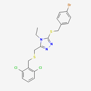 molecular formula C19H18BrCl2N3S2 B3036478 3-[(4-bromobenzyl)sulfanyl]-5-{[(2,6-dichlorobenzyl)sulfanyl]methyl}-4-ethyl-4H-1,2,4-triazole CAS No. 344270-90-2