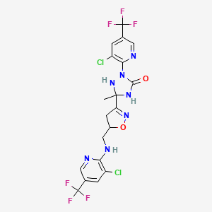 molecular formula C19H15Cl2F6N7O2 B3036482 2-[3-Chloro-5-(trifluoromethyl)pyridin-2-yl]-5-[5-[[[3-chloro-5-(trifluoromethyl)pyridin-2-yl]amino]methyl]-4,5-dihydro-1,2-oxazol-3-yl]-5-methyl-1,2,4-triazolidin-3-one CAS No. 344276-82-0