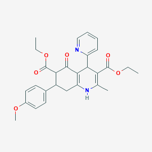 molecular formula C28H30N2O6 B303651 Diethyl 7-(4-methoxyphenyl)-2-methyl-5-oxo-4-(2-pyridinyl)-1,4,5,6,7,8-hexahydro-3,6-quinolinedicarboxylate 