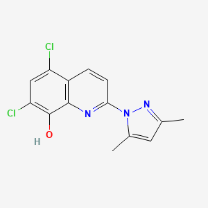 molecular formula C14H11Cl2N3O B3036549 5,7-Dichloro-2-(3,5-dimethyl-1H-pyrazol-1-yl)quinolin-8-ol CAS No. 355014-38-9