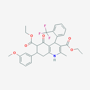 molecular formula C30H30F3NO6 B303658 Diethyl 7-(3-methoxyphenyl)-2-methyl-5-oxo-4-[2-(trifluoromethyl)phenyl]-1,4,5,6,7,8-hexahydro-3,6-quinolinedicarboxylate 