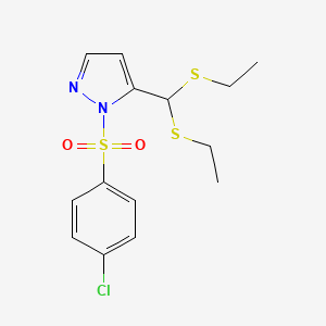 molecular formula C14H17ClN2O2S3 B3036686 {1-[(4-氯苯基)磺酰基]-1H-吡唑-5-基}(乙基硫烷基)甲基乙基硫醚 CAS No. 400074-72-8