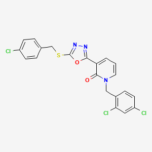 molecular formula C21H14Cl3N3O2S B3036692 3-{5-[(4-chlorobenzyl)sulfanyl]-1,3,4-oxadiazol-2-yl}-1-(2,4-dichlorobenzyl)-2(1H)-pyridinone CAS No. 400074-93-3