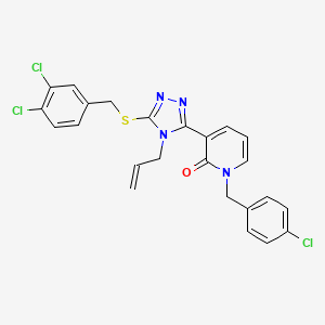 1-[(4-Chlorophenyl)methyl]-3-[5-[(3,4-dichlorophenyl)methylsulfanyl]-4-prop-2-enyl-1,2,4-triazol-3-yl]pyridin-2-one