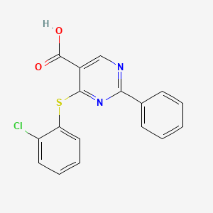 molecular formula C17H11ClN2O2S B3036726 4-[(2-Chlorophenyl)sulfanyl]-2-phenyl-5-pyrimidinecarboxylic acid CAS No. 400076-29-1