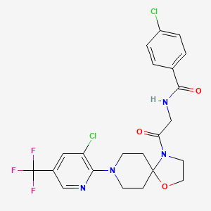 molecular formula C22H21Cl2F3N4O3 B3036775 4-chloro-N-(2-{8-[3-chloro-5-(trifluoromethyl)-2-pyridinyl]-1-oxa-4,8-diazaspiro[4.5]dec-4-yl}-2-oxoethyl)benzenecarboxamide CAS No. 400079-21-2