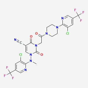 molecular formula C24H18Cl2F6N8O3 B3036782 1-[[3-Chloro-5-(trifluoromethyl)pyridin-2-yl]-methylamino]-3-[2-[4-[3-chloro-5-(trifluoromethyl)pyridin-2-yl]piperazin-1-yl]-2-oxoethyl]-2,4-dioxopyrimidine-5-carbonitrile CAS No. 400079-35-8