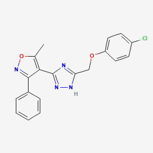 molecular formula C19H15ClN4O2 B3036803 3-[(4-chlorophenoxy)methyl]-5-(5-methyl-3-phenyl-4-isoxazolyl)-4H-1,2,4-triazole CAS No. 400080-29-7