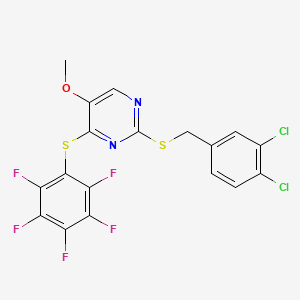 molecular formula C18H9Cl2F5N2OS2 B3036848 2-[(3,4-Dichlorobenzyl)sulfanyl]-5-methoxy-4-[(2,3,4,5,6-pentafluorophenyl)sulfanyl]pyrimidine CAS No. 400082-41-9