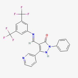 molecular formula C23H14F6N4O B3036862 4-{[3,5-双(三氟甲基)苯胺]亚甲基}-2-苯基-5-(3-吡啶基)-2,4-二氢-3H-吡唑-3-酮 CAS No. 400083-46-7