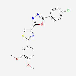 molecular formula C19H14ClN3O3S B3036866 2-(4-Chlorophenyl)-5-[2-(3,4-dimethoxyphenyl)-1,3-thiazol-4-yl]-1,3,4-oxadiazole CAS No. 400083-70-7