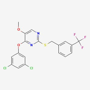 molecular formula C19H13Cl2F3N2O2S B3036873 4-(3,5-Dichlorophenoxy)-5-methoxy-2-[[3-(trifluoromethyl)phenyl]methylsulfanyl]pyrimidine CAS No. 400084-17-5