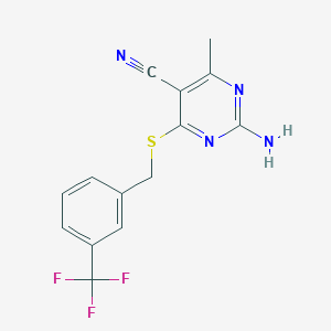 molecular formula C14H11F3N4S B3036903 2-Amino-4-methyl-6-{[3-(trifluoromethyl)benzyl]sulfanyl}-5-pyrimidinecarbonitrile CAS No. 400085-51-0