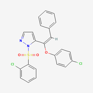 molecular formula C23H16Cl2N2O3S B3036917 5-[(E)-1-(4-chlorophenoxy)-2-phenylethenyl]-1-(2-chlorophenyl)sulfonylpyrazole CAS No. 400085-93-0