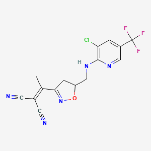 molecular formula C15H11ClF3N5O B3036946 2-[1-[5-[[[3-Chloro-5-(trifluoromethyl)pyridin-2-yl]amino]methyl]-4,5-dihydro-1,2-oxazol-3-yl]ethylidene]propanedinitrile CAS No. 400086-97-7