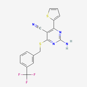 molecular formula C17H11F3N4S2 B3036949 2-Amino-4-(2-thienyl)-6-{[3-(trifluoromethyl)benzyl]sulfanyl}-5-pyrimidinecarbonitrile CAS No. 400087-25-4