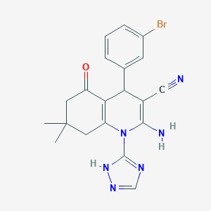 2-amino-4-(3-bromophenyl)-7,7-dimethyl-5-oxo-1-(1H-1,2,4-triazol-3-yl)-1,4,5,6,7,8-hexahydro-3-quinolinecarbonitrile