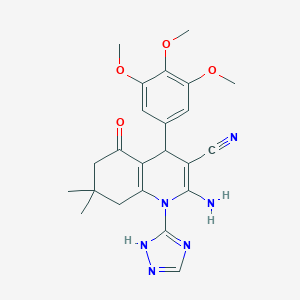 molecular formula C23H26N6O4 B303699 2-amino-7,7-dimethyl-5-oxo-1-(1H-1,2,4-triazol-3-yl)-4-(3,4,5-trimethoxyphenyl)-1,4,5,6,7,8-hexahydro-3-quinolinecarbonitrile 
